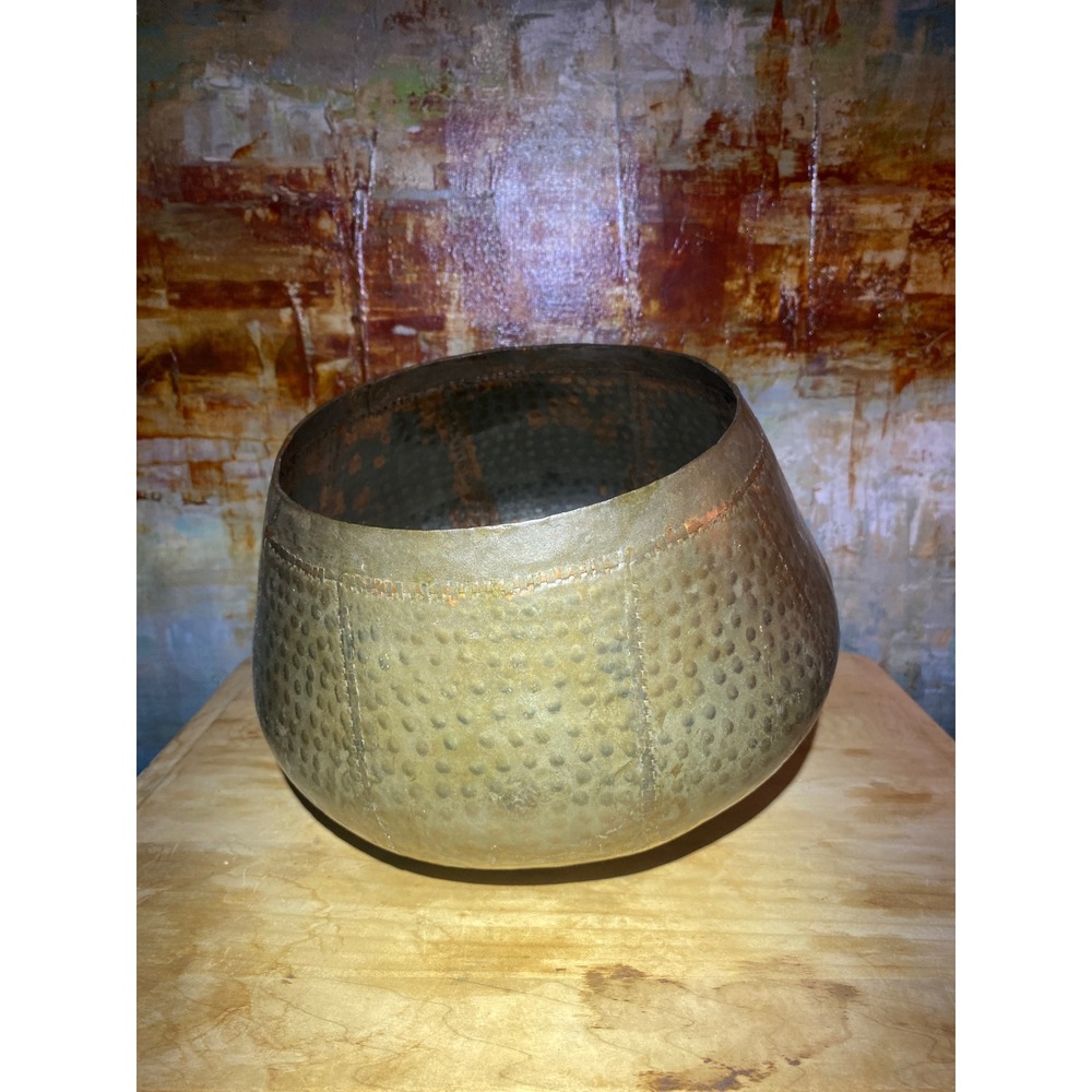 Vintage‎ Hammered Brass Bowl Hand Forged Rustic Primitive Decorative Vessel 10in